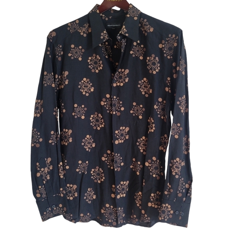 JHane Barnes Geometric Long-Sleeve Relaxed Fit Shirt Mens. Size Large. Pre-owned